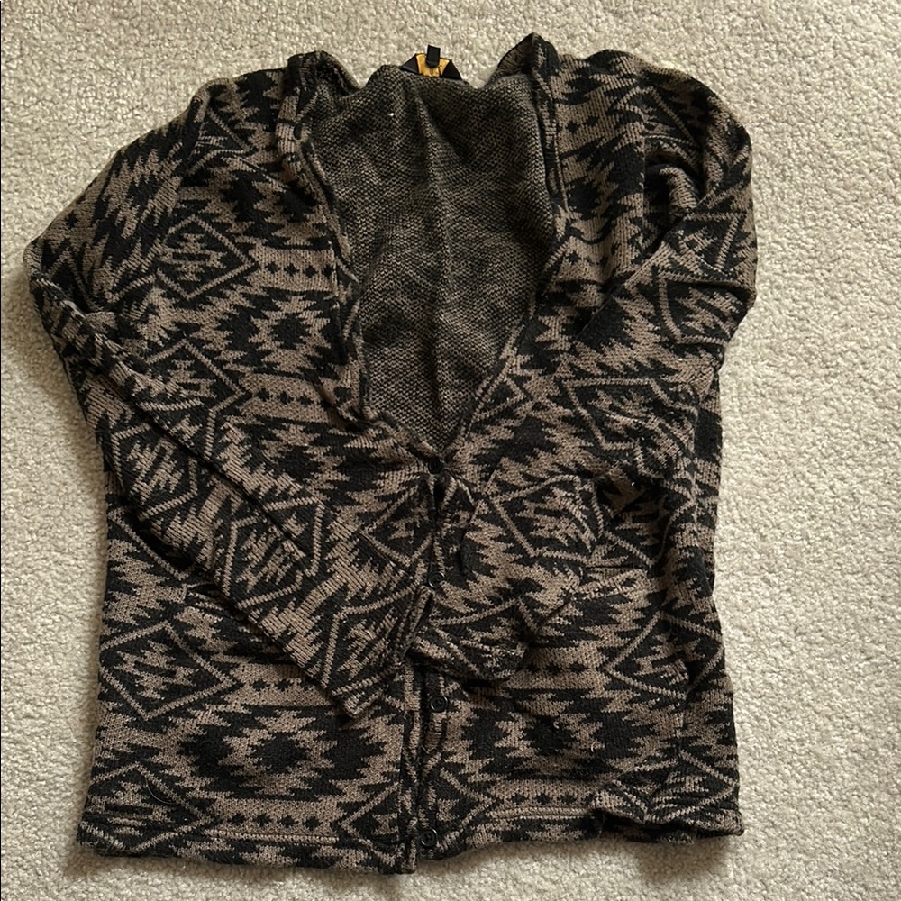 Jack by BB Dakota Brown and Black Cardigan with Geometric Pattern